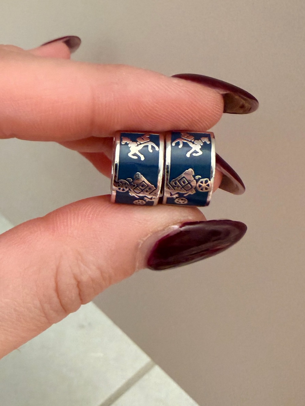 Coach Blue Enamel Huggie Earrings with Silver Accent